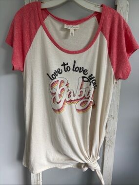 Jessica Simpson Retro Maternity Cream Tee with Pink Raglan Sleeves